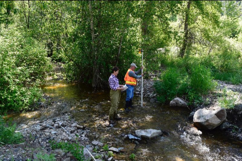 Sandy Dotts and Bruce Heiner gathering baseline data from West Deer Creek